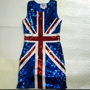 Jerry Beck British Sequin red blue Dress Size 14